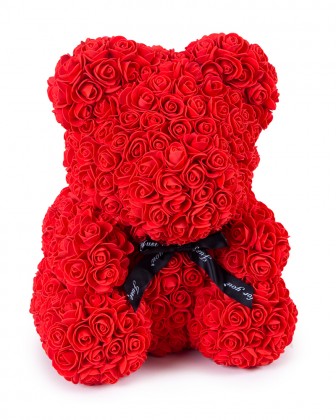 Kırmızı Güllü Solmayan Gül 40 cm Ayıcık Teddy Rose