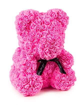 Pembe Güllü Solmayan Gül 40cm Ayıcık Teddy Rose